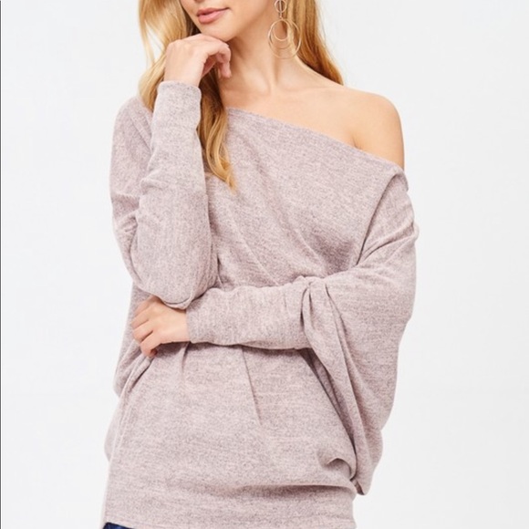 Blush Pink Off Shoulder Sweater Loose Fit Top - Picture 2 of 4